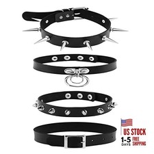 4 Pcs/Set, Long Spiked/Short Spikes/Buckle Black PU Leather Choker Collar