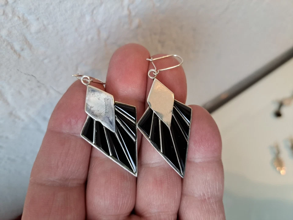 Bellissimi Orecchini, Pendenti, Argento 925 Con Onice - Immagine 4 di 4