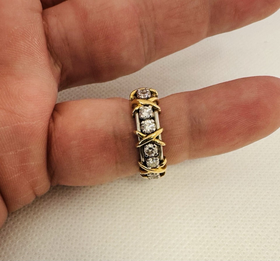 Tiffany & Co Schlumberger 16 Stone Diamond Ring Platinum & 18k Gold ...