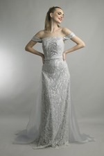 Sequined Off-Shoulder Column Gown