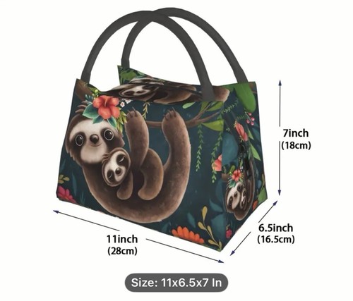 Adorable Sloth Insulated Lunch Bag 11x 6.5 x7in Picnic Bag - Picture 2 of 3