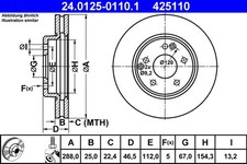 2x ATE Bremsscheibe 24.0125-0110.1 f&uuml;r KLASSE MERCEDES W203 S203 SLK CLK CLC 200