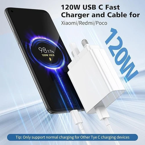 120W USB Plug Turbo Fast Charger for Xiaomi 14 Redmi Note 13 Pro+,with Cable 1M - Bild 2 von 5