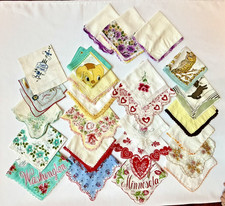 Vintage Lot of 24 Handkerchiefs Floral Embroidered Lace Trim Scalloped Edge