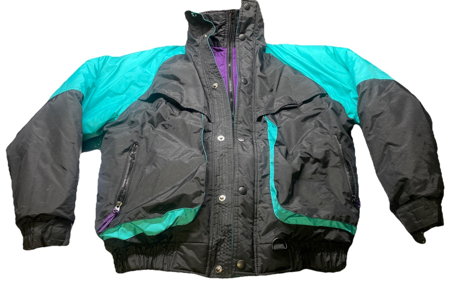 Vtg Bermuda Triangle Ski Jacket M Black Teal Purple Colorblock Retro Snow 90’s