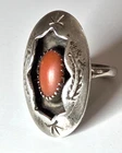 Vintage Navajo Shadowbox Red Coral Sterling Silver Ring Size 4.75