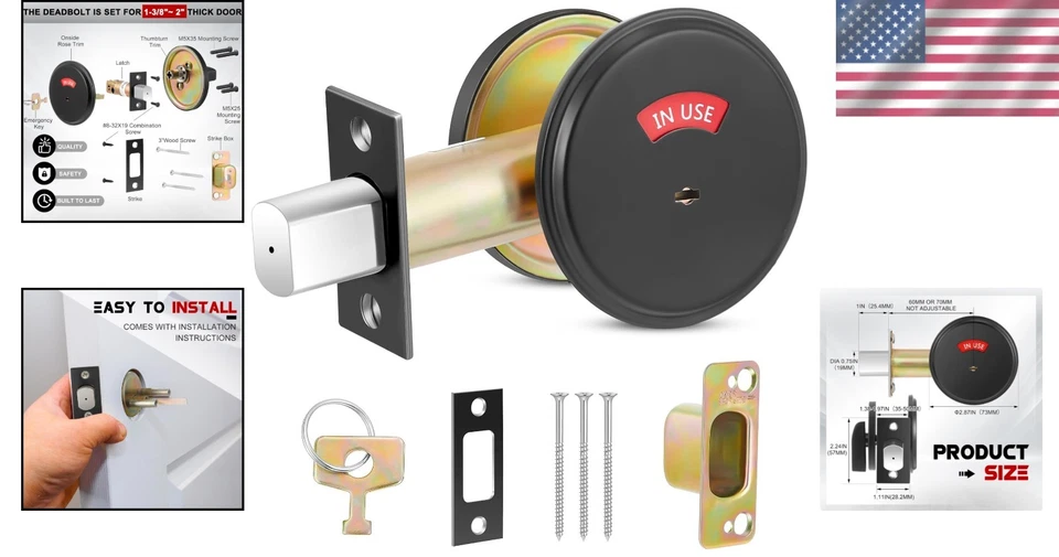 304 Stainless Steel Deadbolt Lock with Occupancy Indicator - Satin Chrome Finish - Изображение 2 из 4