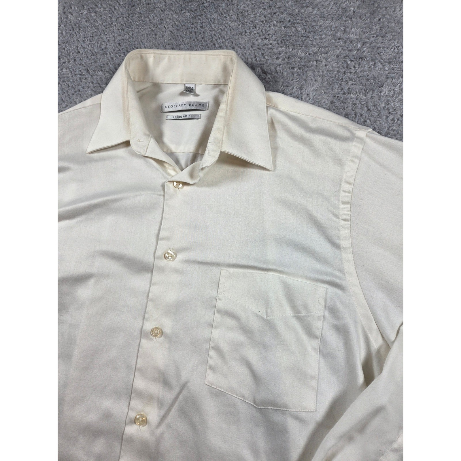 Geoffrey Beene Mens Cream Regular Fit Long Sleeve Button Down Dress Shirt