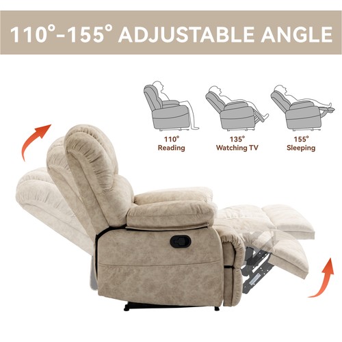 Large Manual Recliner Chair Reclining Sofa Fabric for Living Room Relax,Beige - Picture 6 of 13