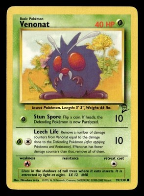 Venonat Common Normal Base Set 2 097/130 NM Pokémon TCG