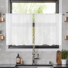  Solid Sheer Rod Pocket Curtain Voile Draperies 2 26"W x 40"L (Pack of 2) White