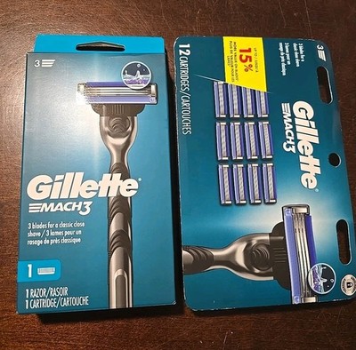 2 Pc Gillette Mach3 Mens Razor Kit/12 Ct Cartridges (C015)