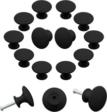 12 Pcs Matte Black Round Cabinet Knobs 30mm Metal Drawer Pulls with Screws