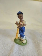 African American Boy Figurine Baseball.. Holding A Bat And Ball