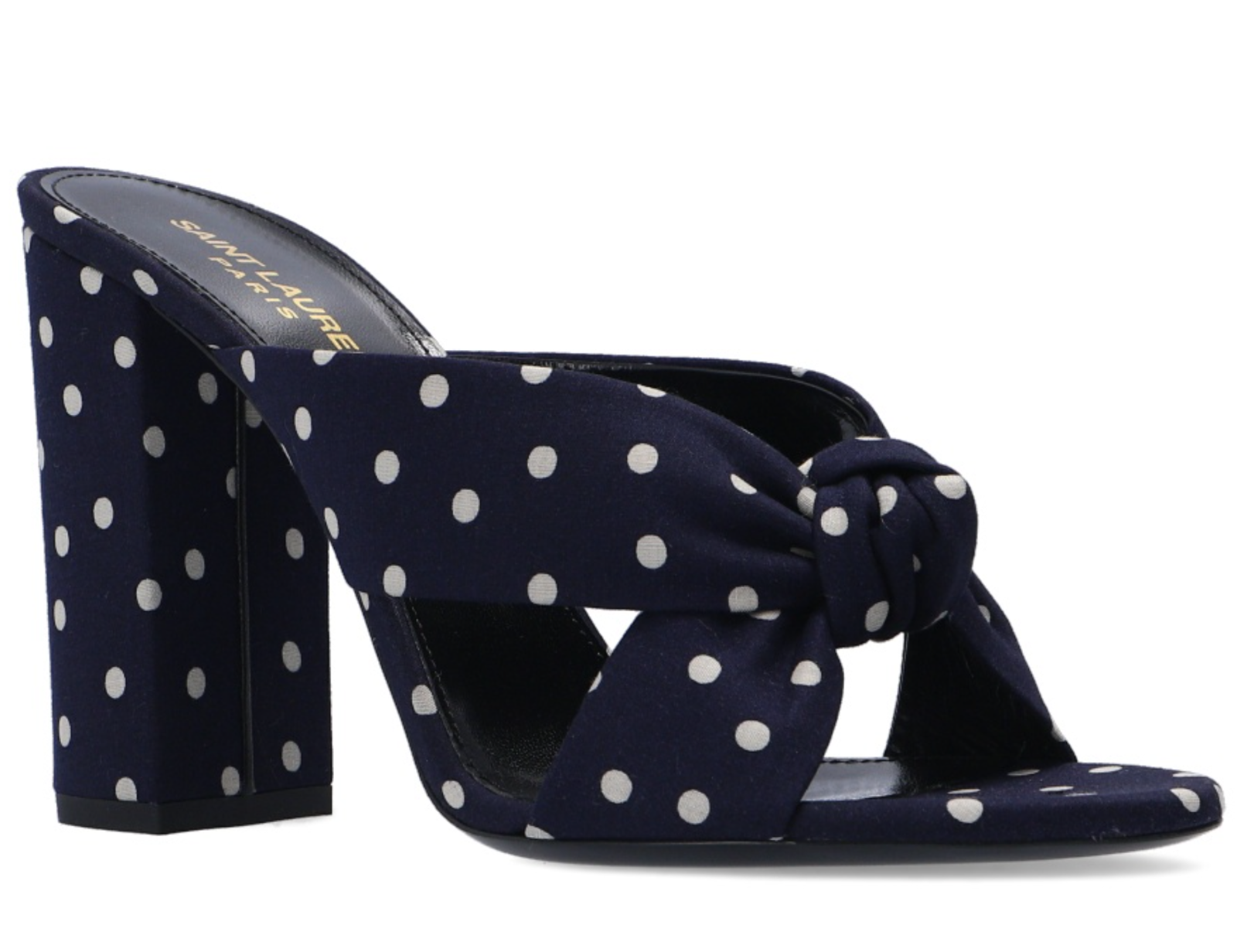 Sandali décolleté Saint Laurent Bianca blu navy a pois annodati mule taglia 37 7 $895
