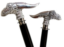 Nautical Collectible Nickel Finish Dragon Handle black wooden walking stick cane