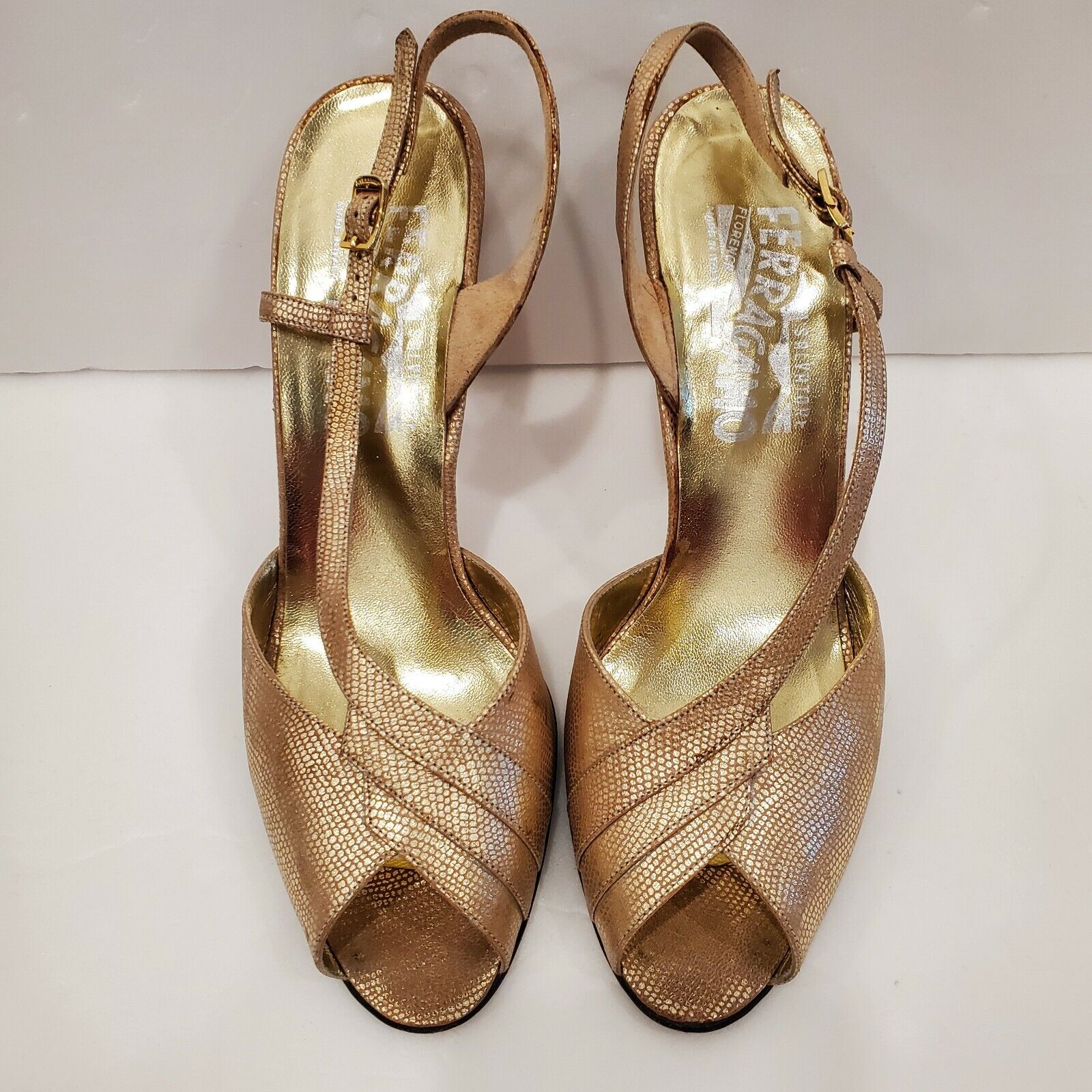 Salvatore Ferragamo Gold Sandals Size 7 AA | eBay