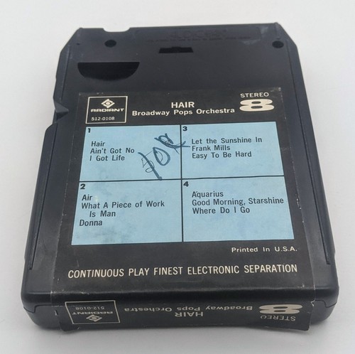 Hair Broadway Pops Orchestra 8-Track Tape Rock Opera Radiant 512-0108 - Imagen 2 de 3