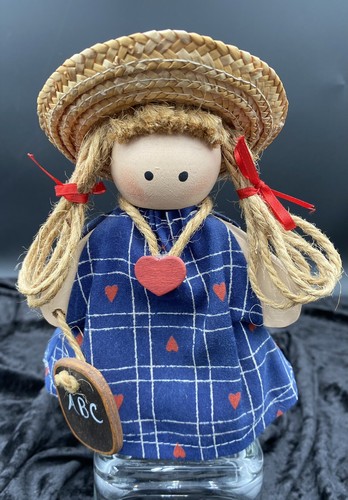 Handmade Primitive-style Wooden Doll, Schoolgirl with Chalkboard & Hearts - Picture 2 of 8