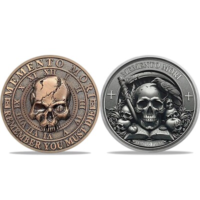 Stoic Challenge Coin Memento Mori Vivere Coin 3D Skull Coin Gifts For Men 2pcs