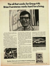 1971 QUAKER STATE Racing Motor oil BRIAN FUERSTENAU Group 44 Vintage Print Ad