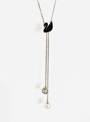 Swarovski Iconic Swan Double Y Jet / Rose Gold Necklace