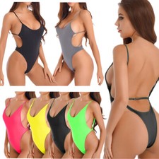 Womens One Piece Swimwear Backless Bodysuit High Cut Thongs Leotard Bathing Suit