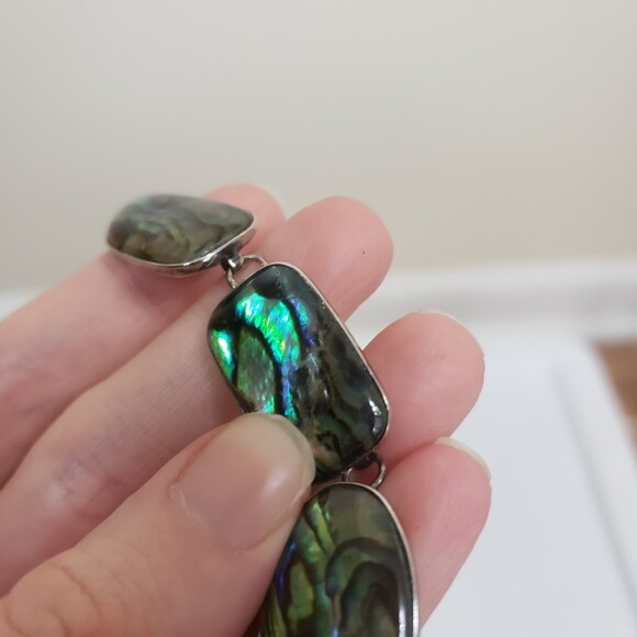 Abalone Shell Bracelet Toggle Closure Silver Metal - image 7