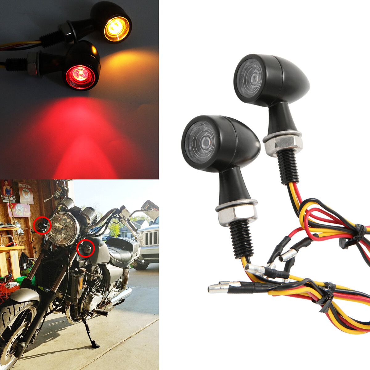 For Harley Davidson Motorcycle LED Mini Turn Signals Light Blinker Amber & Red