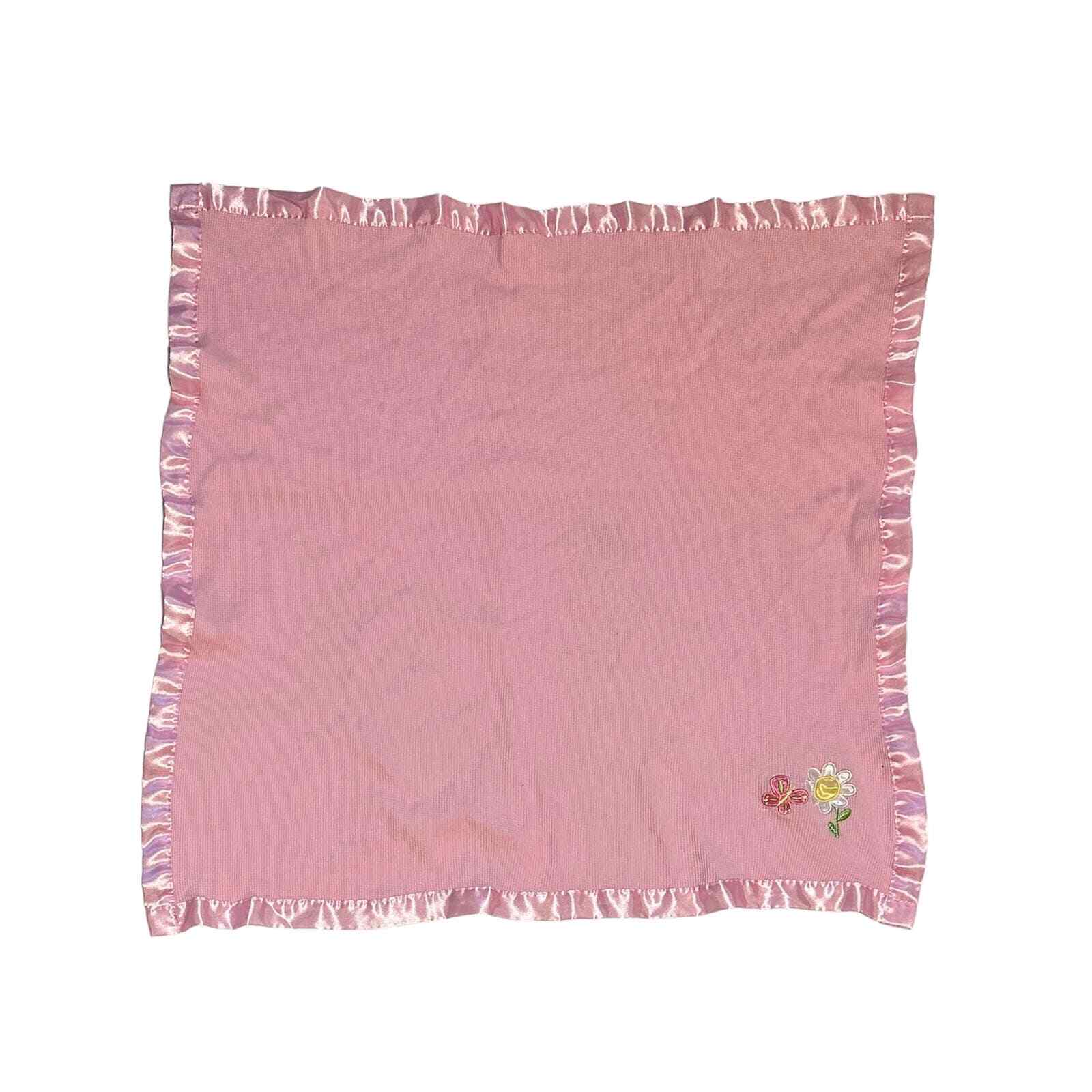 Swiggles Pink Thermal Waffle Weave Baby Blanket Flower Butterfly Satin