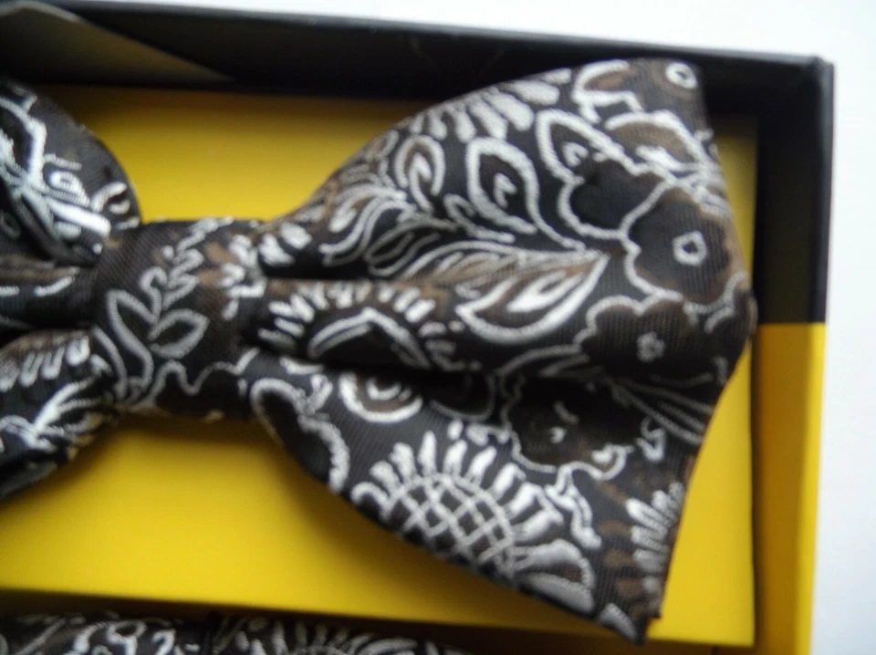 Галстук-бабочка мужской предварительно завязанный набор коричневый цветочный галстук-бабочка карман квадратный - Изображение 3 из 4