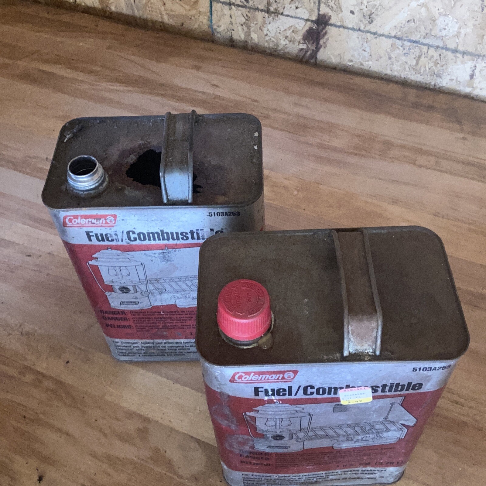 2 Vintage Coleman Stove and Lantern Camp Fuel Can Empty Advertising 1