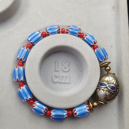Vintage blue chevron African Glass beads with Beautiful Afghan old bead Bracelet - Picture 7 of 7