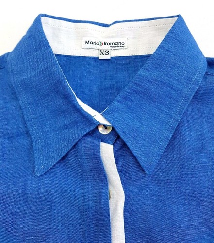 Camisa Mario Romano Azul Abotonada Lino Cuello Talla XS Mujer Hecha en Italia - Imagen 8 de 12