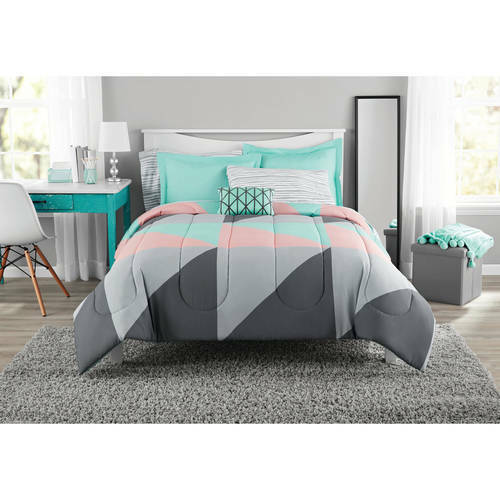 Mainstays Gray And Teal Full Size Bed In A Bag Comforter Set