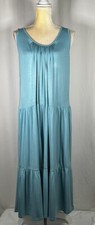 Calvin Klein Maxi Slip Dress 14W Sleeveless Pockets Jersey Blue Tuered Stretch