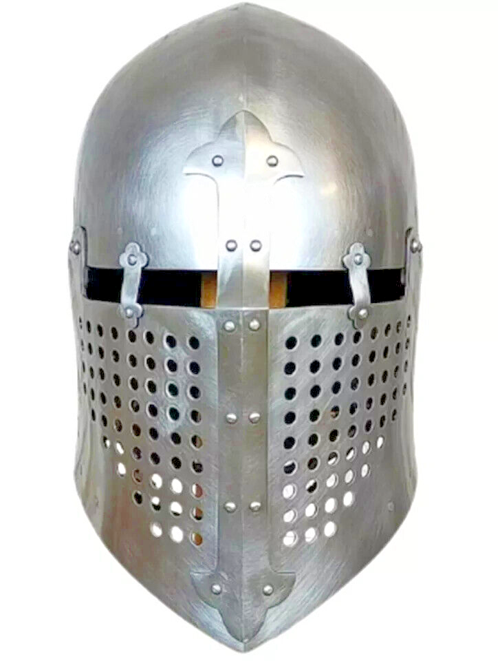 Medieval Knight Bascinet Helmet 20G Steel Crusader Armor Warrior Costume Replica-image