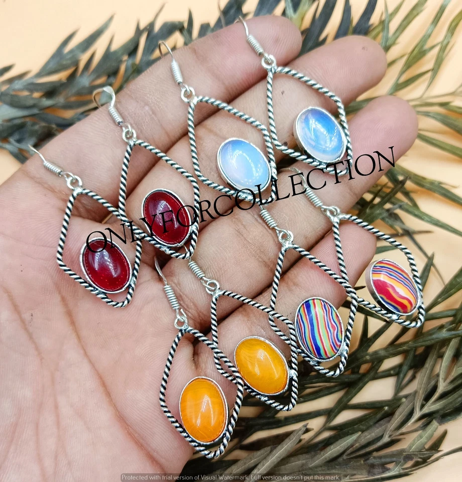 Lote de pendientes de mujer de lujo enchapados en plata de ley 925 de ámbar báltico y mezcla de piedras preciosas Foto 4 de 4