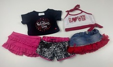 Build A Bear BAB Valentines Heart Outfit Lot, 2 Tops, 3 Bottoms
