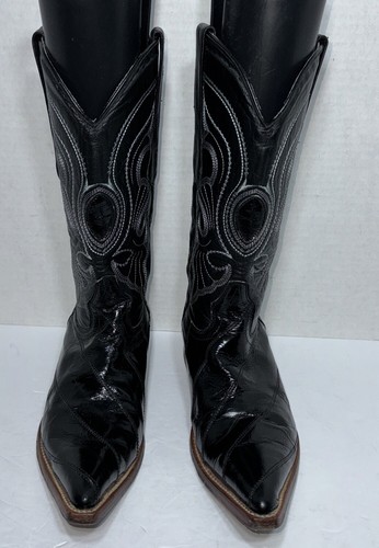 Los Altos Men’s Size 7 EE Wide Genuine Eel skin Long Toe Cut Toe Black Boots - Picture 2 of 13