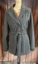 Indigo Womens Gray Faux Suede Coat Midi Length Button Uptie Belt Sz Xl Runs Sm