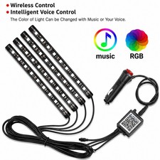 Car LED Interior Lights RGB Music Sync Bluetooth USB Remote 72 LED Ambient Kit