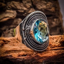 Swiss Blue Topaz Gemstone 925 Sterling Silver Gemstone Jewelry Ring All Size"