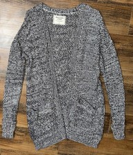 Abercrombie and Fitch Cardigan Women's Small Cream / Bk Speckled Knit Open Front