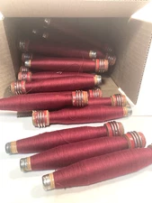 Wrapped Wood Quills, ---ALL RED--, Bobbins, Spools, Threaded, Textile, lot of 30