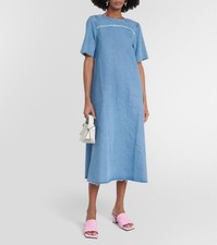 Ganni Denim Long Dress A-line Midi Blue Size M Free Size