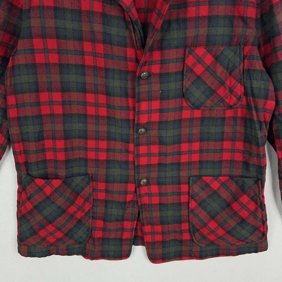 Vintage Pendleton Jacket Mens Large Red Black Wool Plaid Topster Shacket 60s USA - Image 3 of 4