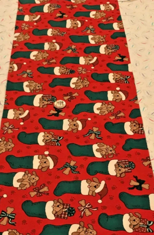 Puppies* Christmas Stocking* Dog Bones * on Red * 100% Cotton Remnant*8"x21" - Image 2 of 3