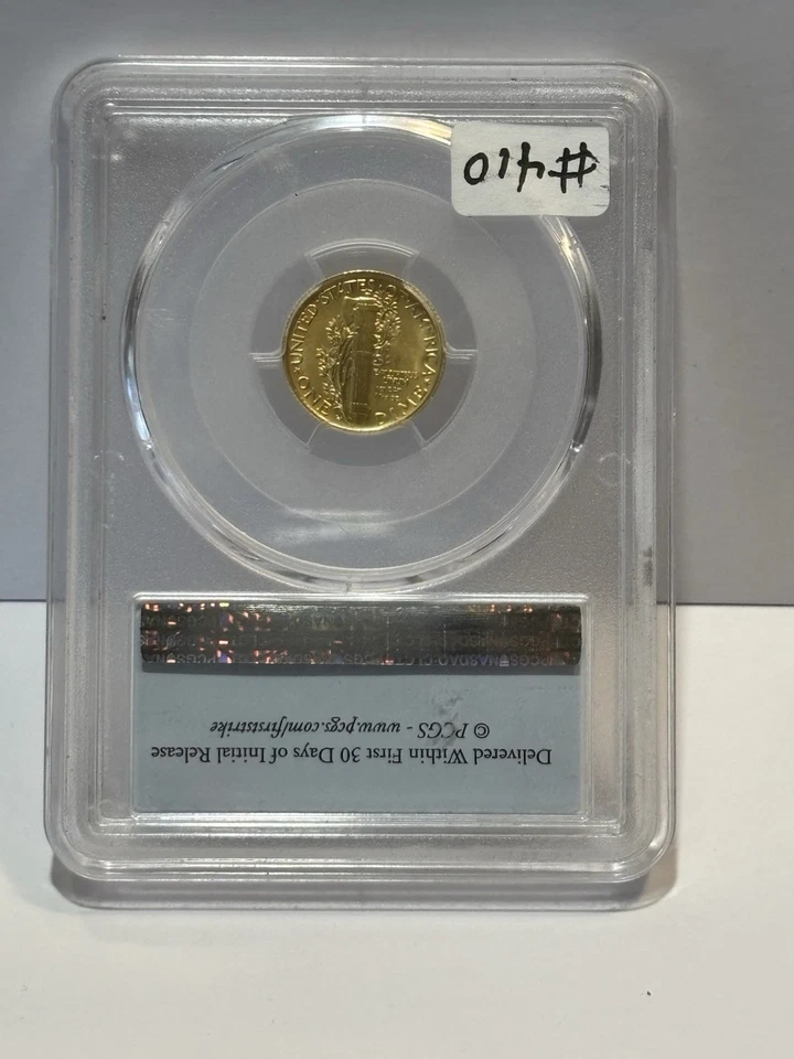 Moneda de diez centavos Mercury de oro 2016-W 10C calificada por PCGS como SP70 First Strike 100 aniversario Foto 3 de 4