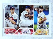 2023 Topps Series 1 League Leaders Yu Darvish, Julio Urias, Kyle Wright #284
